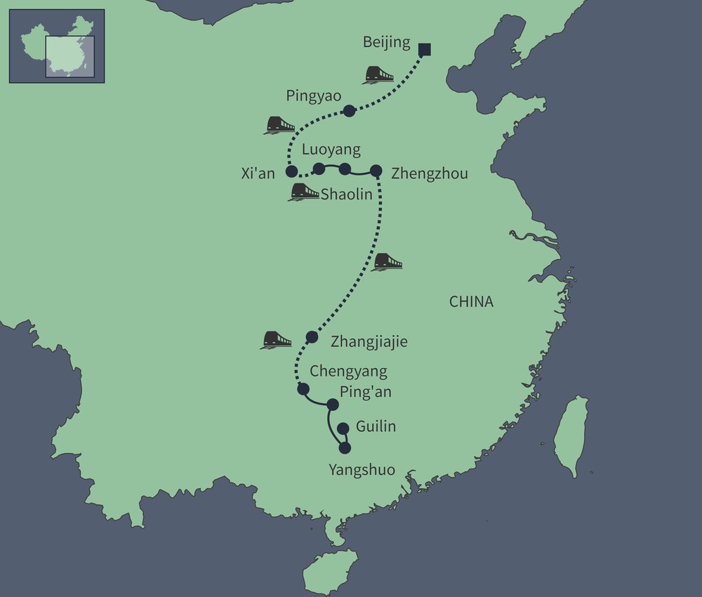 Routekaart van Dwars door China